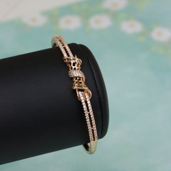 Rose Gold Bangle with Sparkling Bow Design, XPBL0574 - Picture 6 of 12